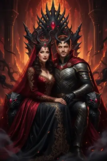 KI-Look Demon Royalty: Auf dem Dämonenthron, mit Krone und Feuer.