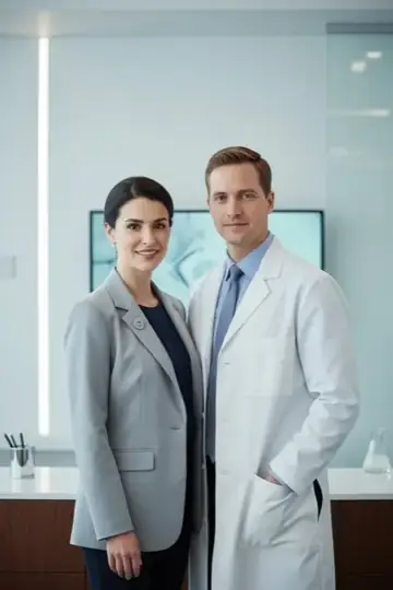 KI-Look Doctor: Im weißen Kittel in der modernen Klinik.