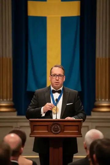 KI-Look Preisträger: Festrede mit Medaille bei einer feierlichen Preisverleihung.