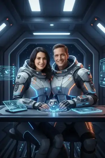 KI-Look Space Hero: Im Raumanzug an Bord eines Raumschiffs.