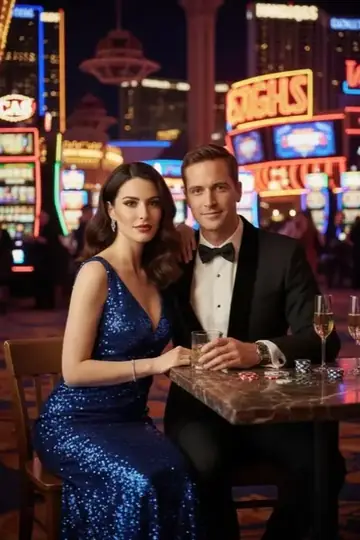 KI-Look Vegas Night: Neonlichter und Casino-Flair wie in Las Vegas.